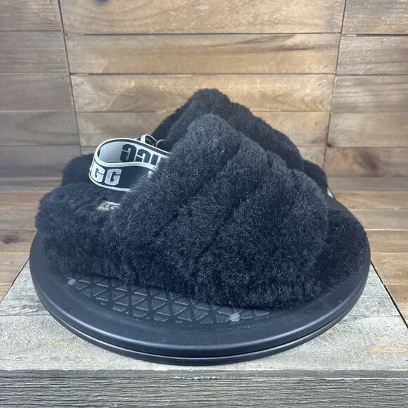 UGG Womens Size US 6 Fluff Yeah Black Slip On Comfort Slingback Slippers - Picture 1 of 10